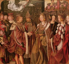 Die heilige Ursula und Prinz Etherius geben sich ein feierliches Gelübde, Tafel vom St. Auta Altar, um 1520 (Detail)
